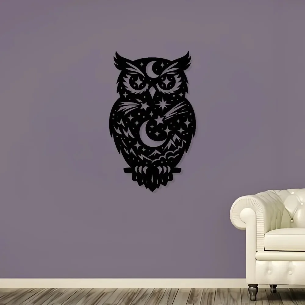 Mysterious Owl Star Iron Wall Art Weatherproof Lovely Metal Sculpture Patio Garden Rustproof Decor Gift Ornament