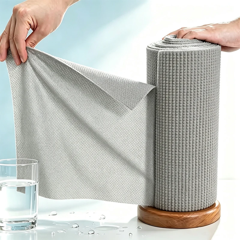 20PCS/Roll Reusable Microfiber Cleaning Cloth Kitchen Reusable Kitchen Dish Cloth  Absorbing Oil Water Wipes Paper Replacement