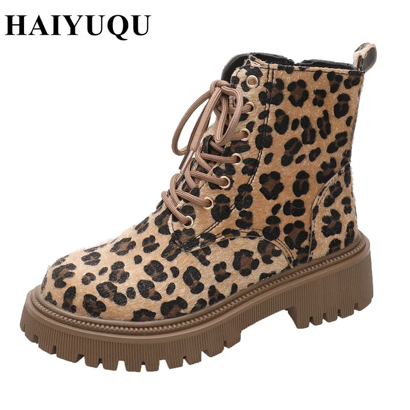 Botines con plataforma de leopardo para Mujer, zapatos de ante, Botas deportivas de nieve a la moda, zapatos informales con cremallera, invierno, 2025