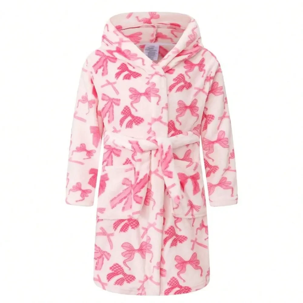 

Plush Hooded Fleece Robe Soft Warm Bathrobe Sleepwear For Girls And Boys 216