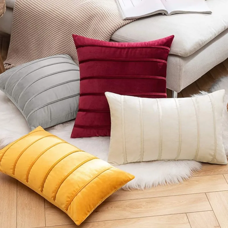 Velvet Stripe Pillowcase 30X50cm 45X45cm 50X50cm Rustic Farmhouse Throw Cushion Cover Christmas Red Decorative Pillow Cover Gift