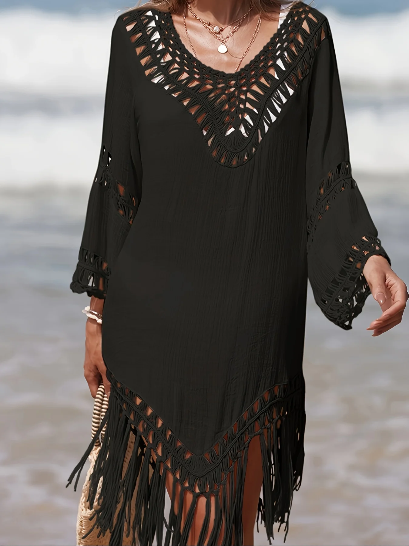 MOXDO Cover-Up: Stylish and Sexy V-Neck, Resort-Style, Mid-Length Sleeves, Loose Fit, UV Protection, Perfect for the Beach, Pool