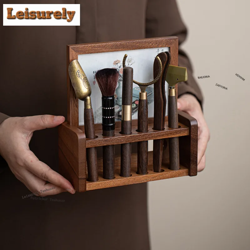 HOYIHM Walnut Wood Partitioned Storage Rotatable Tea Six Gentlemen Luxury Tea Tool Set Teaware Utensils Teaset Decoration Gift