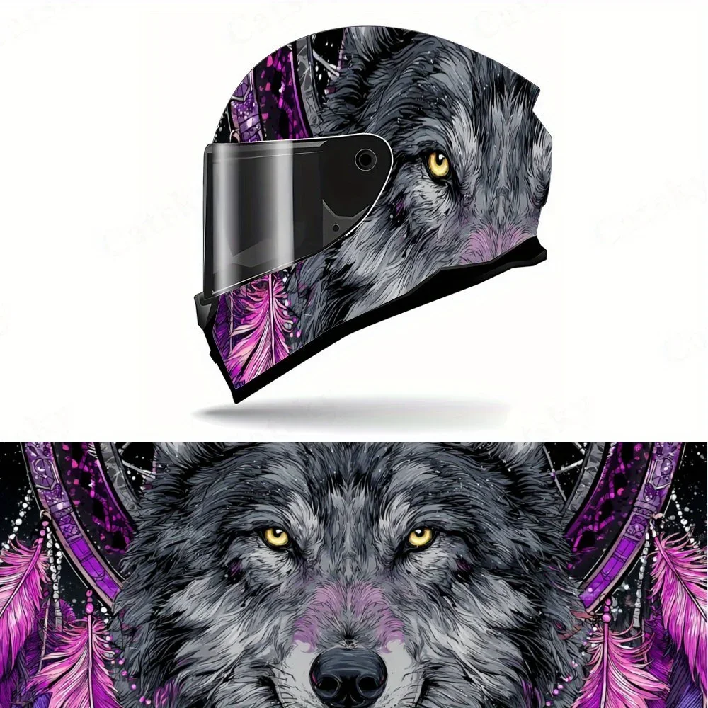 Adesivo de Capacete de Motocicleta com Arte de Lobo Roxo Encantador, Adesivo de Vinil Autoadesivo Impermeável para Capacete, Filme de Graffiti DIY Leg