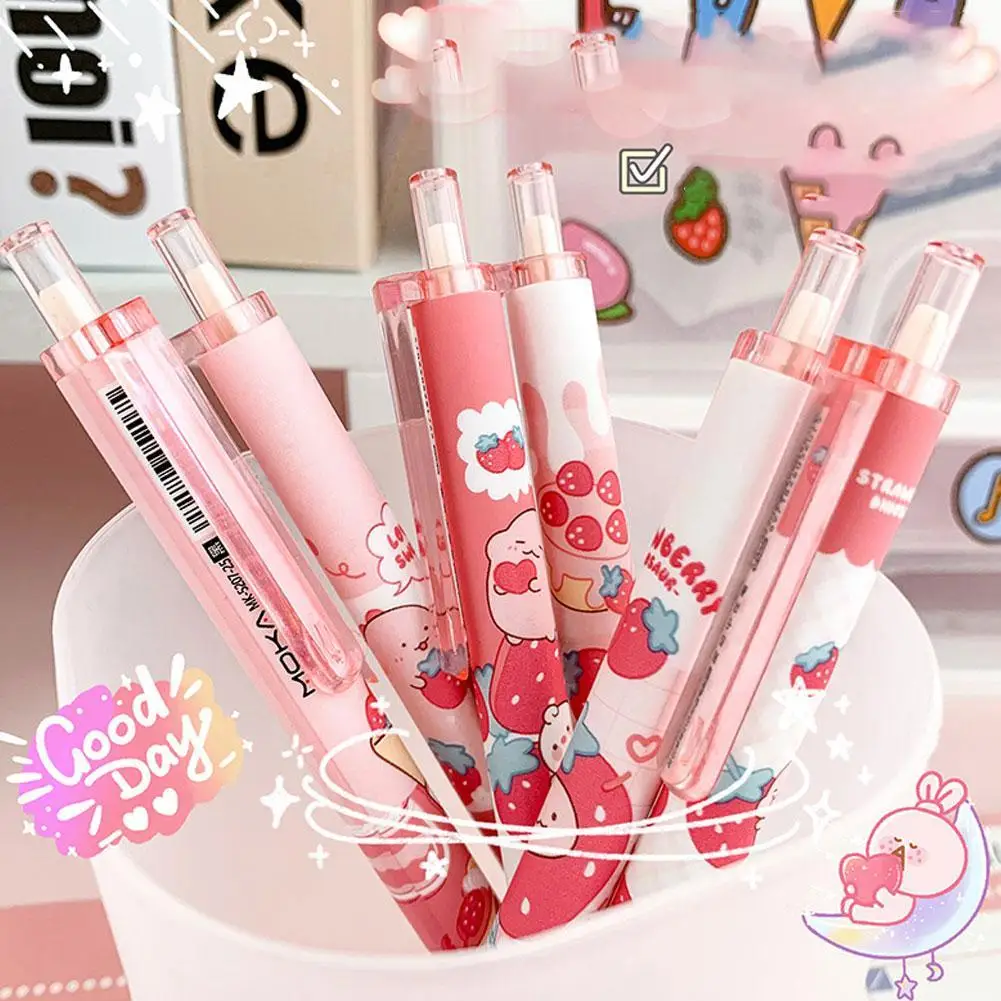 Little Dinosaur Cartoon Gel Pen Pressing Pen 0.5mm Roller Ballpoint Pen Cute Pink Stationery Bullet Head Signature Pen Stationer