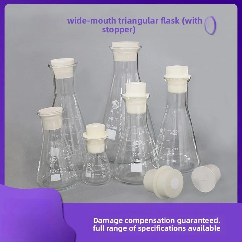 

Wide Mouth Erlenmeyer Flask with Rubber Stopper Silicone Stopper Thickened Conical Flask with Plug
