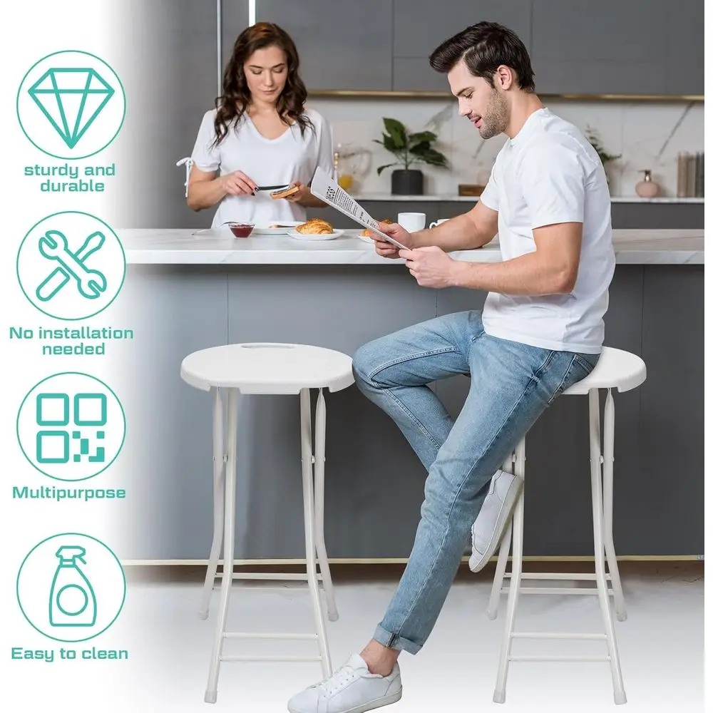 كرسي بلاستيكي محمول 24 قابل للطي بمقبض، شديد التحمل للبالغين، سعة 300 رطل، مناسب للاستخدام الداخلي والخارجي (Whi) #6