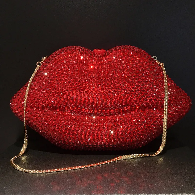 Women Red Lips Clutch Bag High Quality Ladies Acrylic Chain Shoulder Bag Bolsa Evening Bag Lips Shape Purse