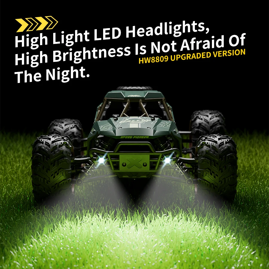 HW8809 1/16 RC Offroad 4x4 auto - 35 km/u Hoge snelheid 4WD elektrisch op afstand bestuurbaar speelgoed met LED-koplampen voor kindercadeaus