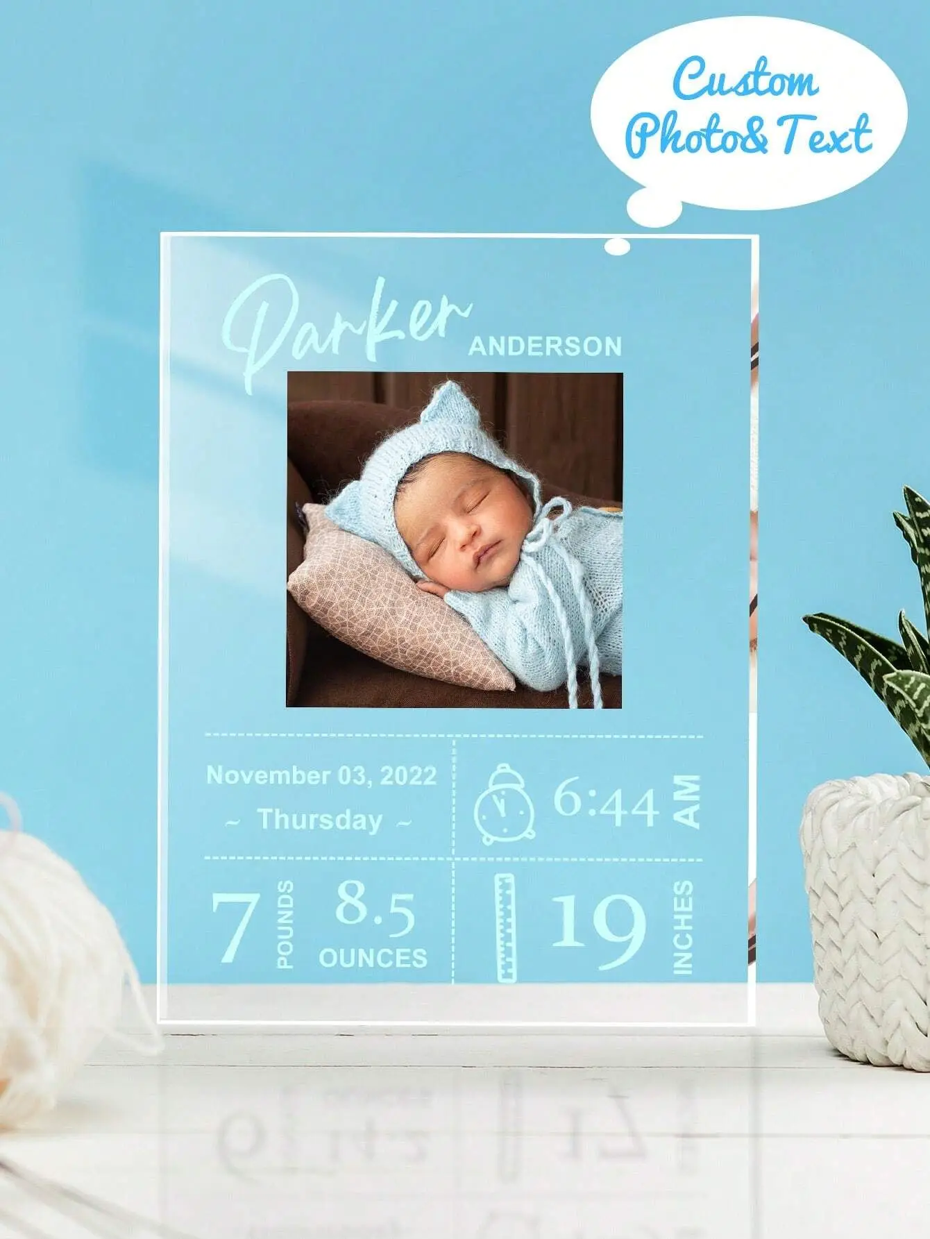 

Personalized Baby Photo Acrylic Plaque, Custom Engraved Birth Picture Frame, Personalized New Baby Gift, Gift For Mom/Dad