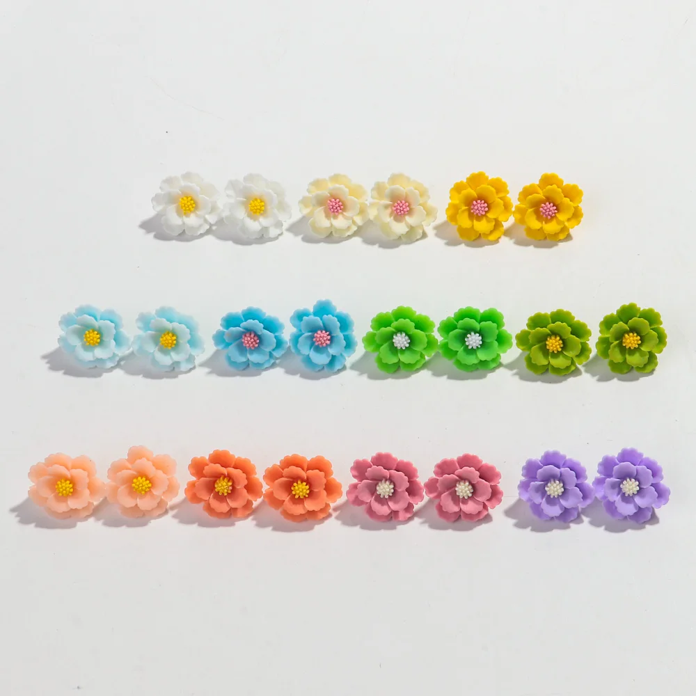Lovely Resin Big Flower Stud Earrings for Women Cute Large Resin Korea Flower Pearl Floral Style Earring Trendy Design Jewelry