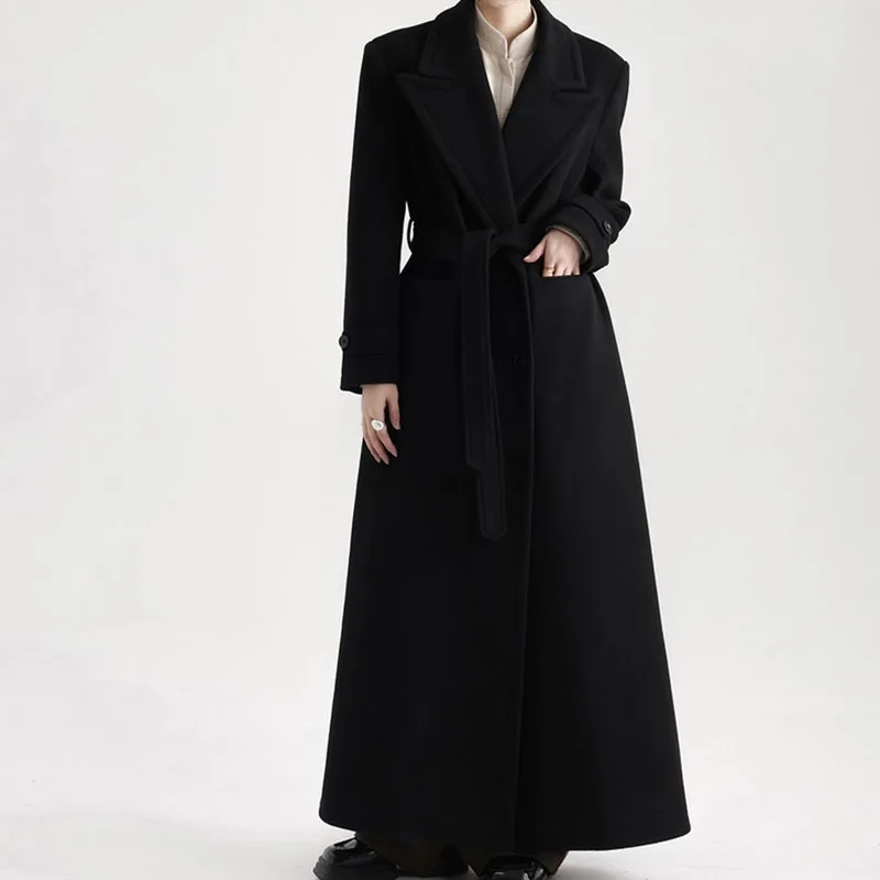 秋冬レディースウールコート2025新作ブラック高級ゆったり厚手オーバーコートカジュアルレディースウールコートH645