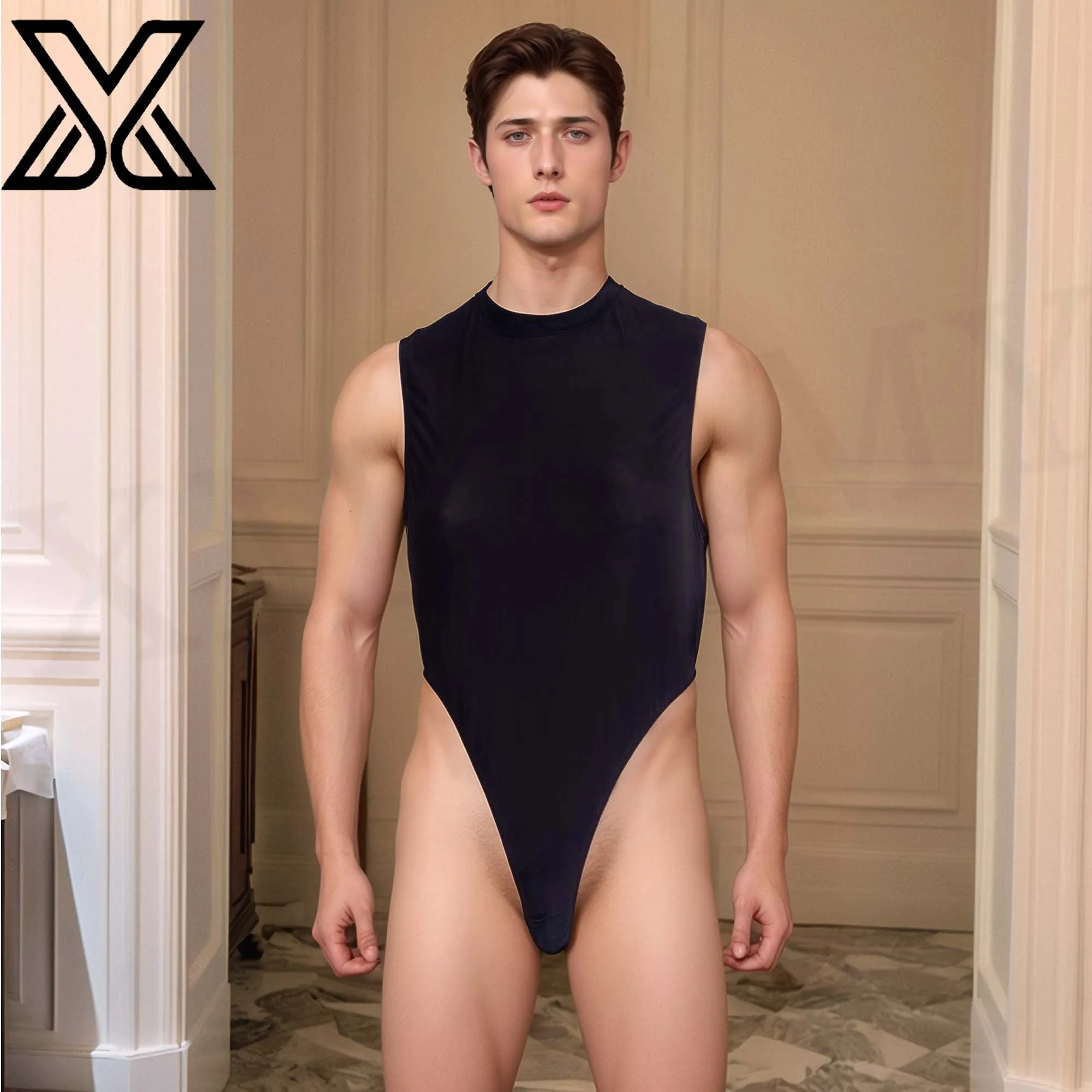 XMJXMY Men's soft, lightweight, silky, sexy swimming interest silk stocking jumpsuit