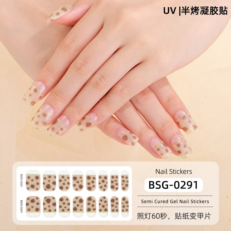 16 Tips Semi-cured Gel Nail Sticker 3d Hot Stamping Baking Lamp Required Full Cover Gel Nail Art  Nail Design