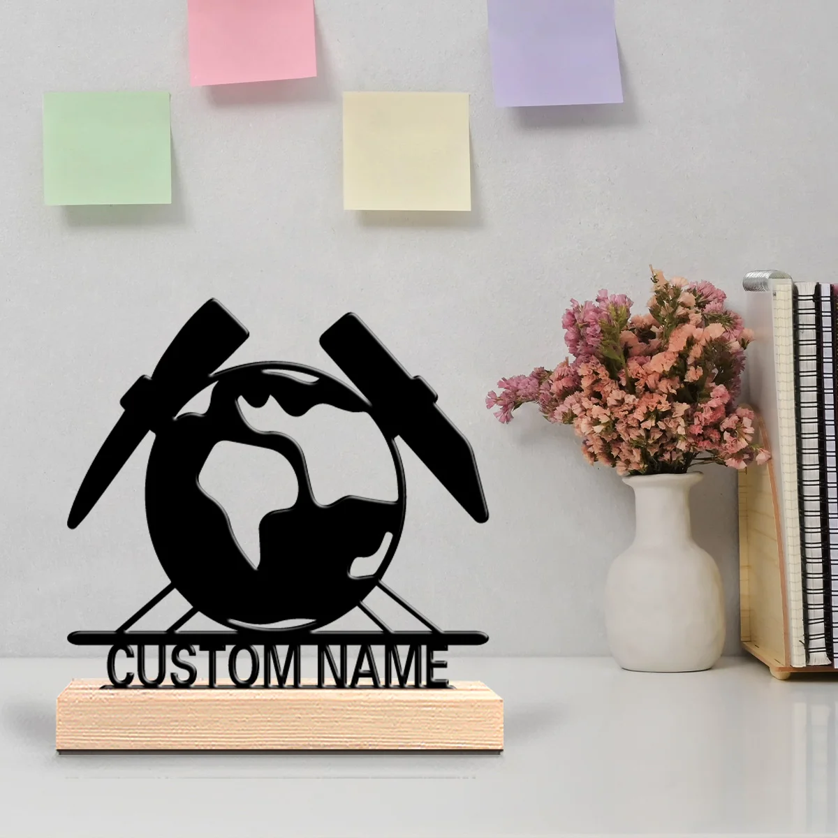1pc Fashion compass Personalized Name Tin Statue Metal Ornament Art Crafts With Wood Base Tin Sculpture For Home Desk Decor