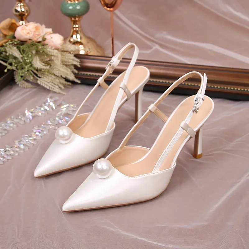 Weibliche Hochzeit Schuhe Sommer Neue Spitz Stiletto Sandalen Weiß Brautjungfer High Heels 6,5/8,5 CM Pumpen Frauen chaussures Femme