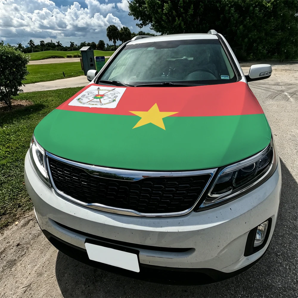 3.8x5.3ft Burkina Faso Car Hood Cover Flag Swiss Confederation Car Bonnet Banner Elastic Fabrics Windproof Patriotic Automotive