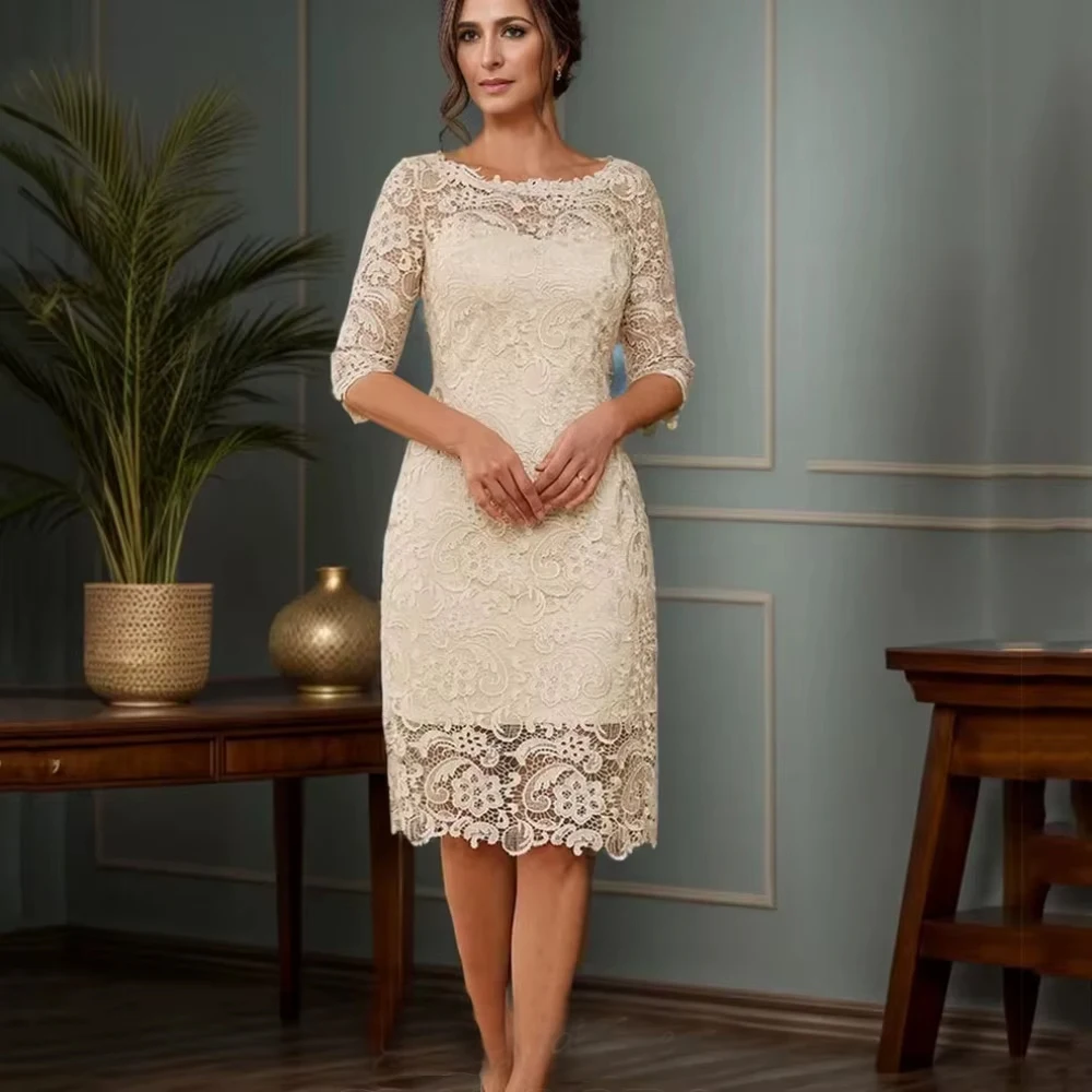 

Индивидуальные платья для матери невесты: кружевное винтажное вечернее платье средней длины, элегантное для свадебных торжеств