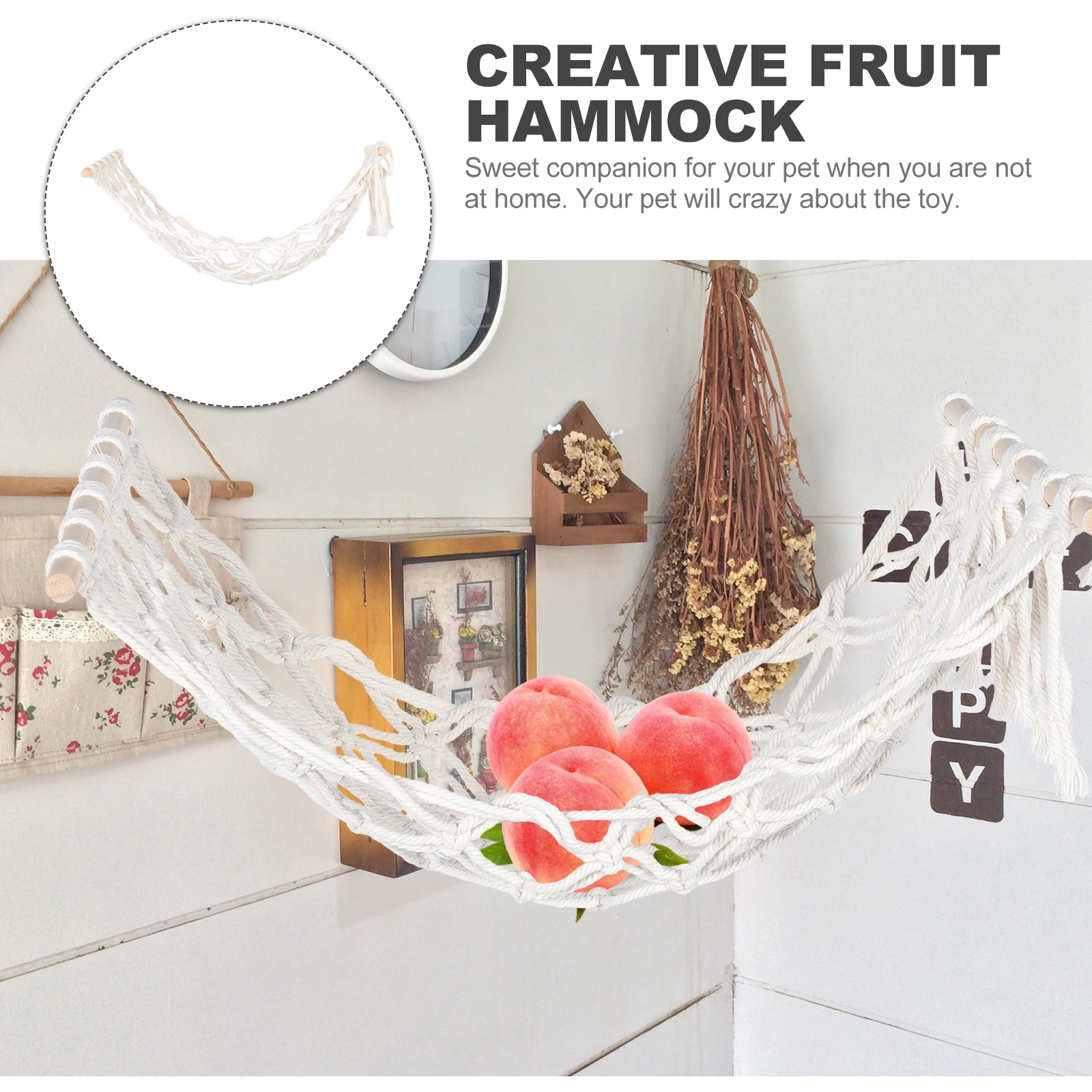 

Vegetable Fruit Hanging Basket Cotton Rope Woven 60cm Beige Bohemian Style Storage Kitchen Accessory Drying Net Multi Function