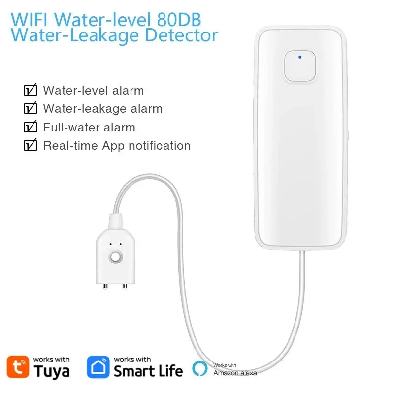 Tuya WiFi Smart Water Leak Sensor Water Overflow Level Detector 80dB Sound Alarm System Flood Leakage Sensor Remote Monitor