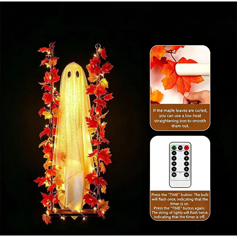 Swinging Ghost Outdoor Decor Light Up Large Hanging Ghost with String Lights for Porch Garden Patio Halloween Party Supplies