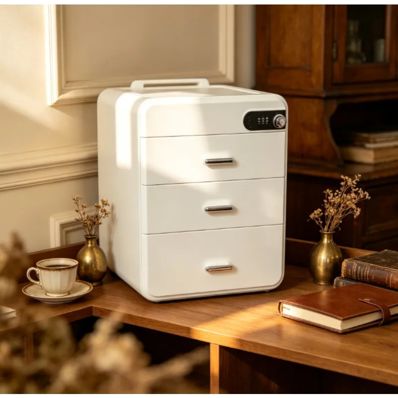 Lockable Desk File Organizer with Password Lock, A4 Document Storage Box with Dividers for Office, Secure Data Cabinet