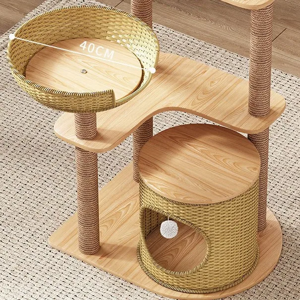 

Rattan cat climbing frame Simple rattan jumping platform nest scratching column cat scratching board Wooden