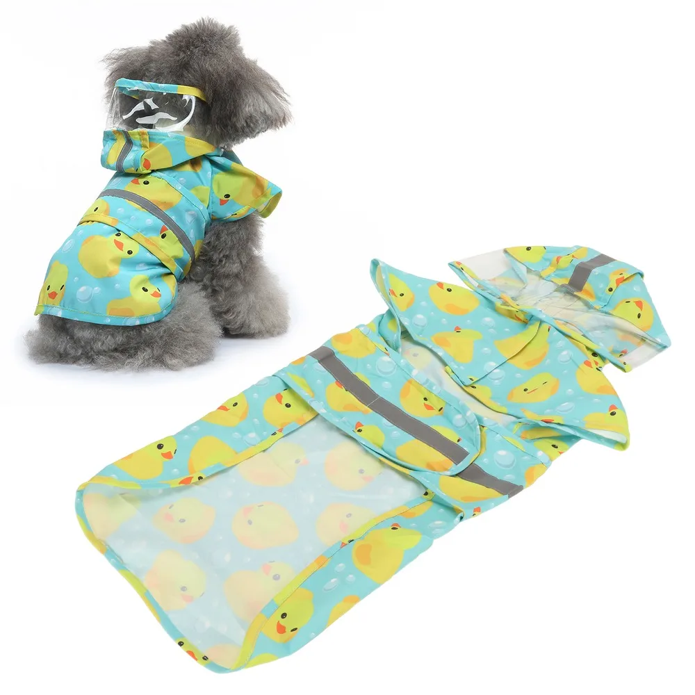 Water Proof Pet Raincoat Light Weight Bright Yellow Dog Bath Duck Rainwear Cute Adjustable Fit Small Pet Rain Poncho