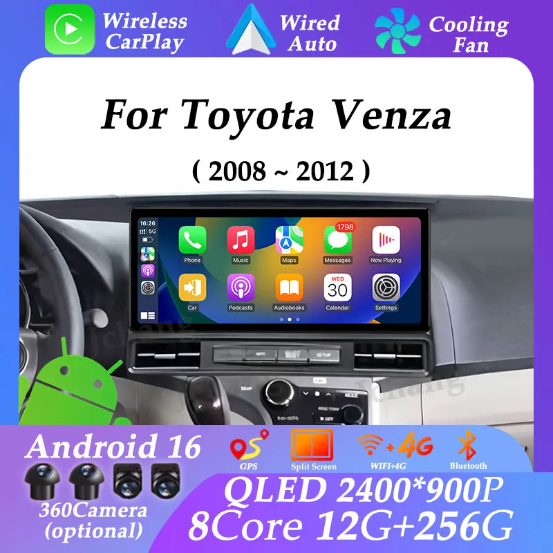 

Автомобильный радиоприемник Android 16 для Toyota Venza 2008-2012 с ультратонким экраном 12,3 дюйма, мультимедийный плеер Carplay, GPS Navi WIFI DSP 4G BT
