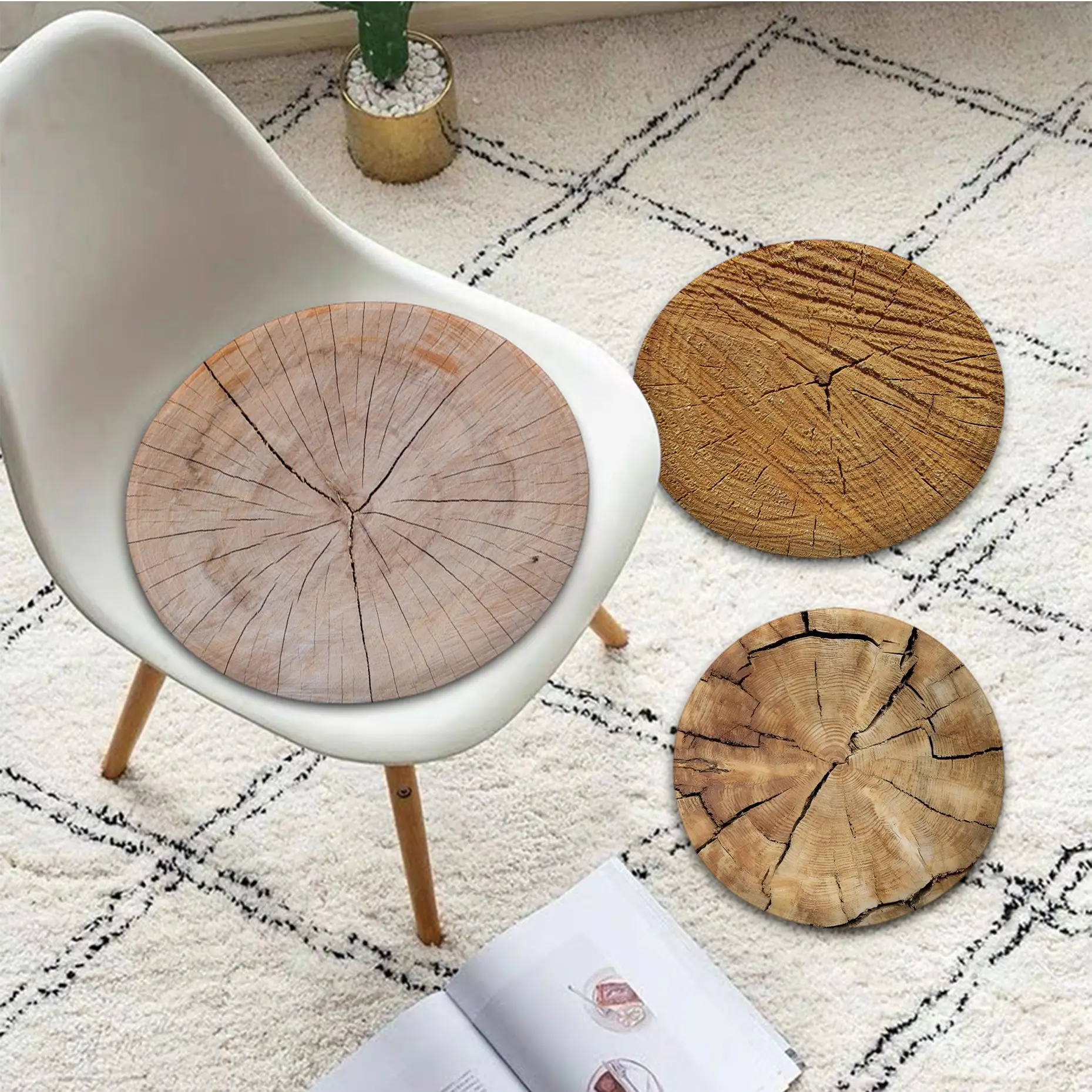 

Wood Grain Cushion Mat Tie Rope Chair Cushion Soft Office Car Seat Comfort Breathable 45x45cm Cushion Pads