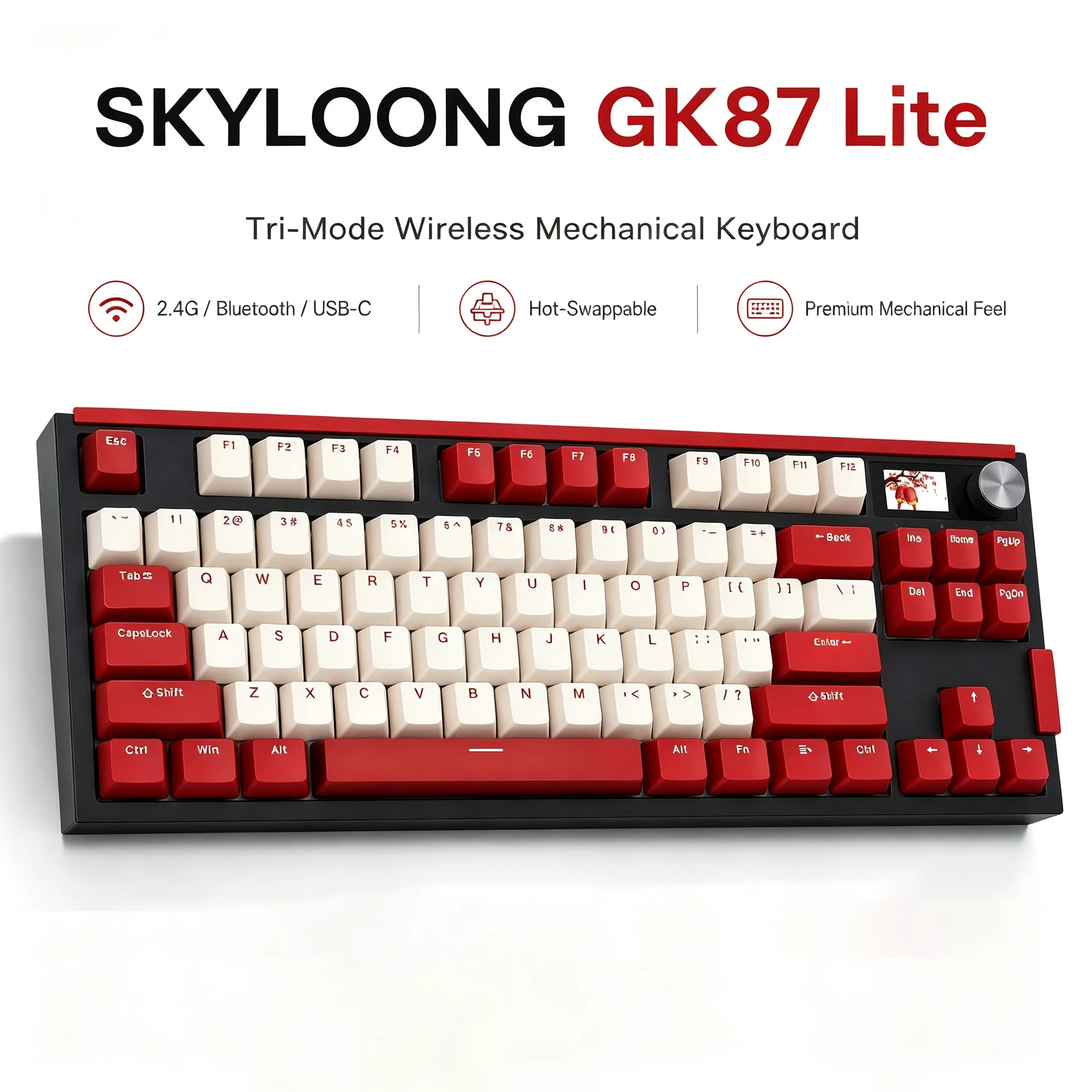 [SKYLOONG GK87 Lite] Gaming Mechanical Keyboard 80% TKL PC Keyboard Wireless Connect with Screen/Knob RGB Light for Office/Game