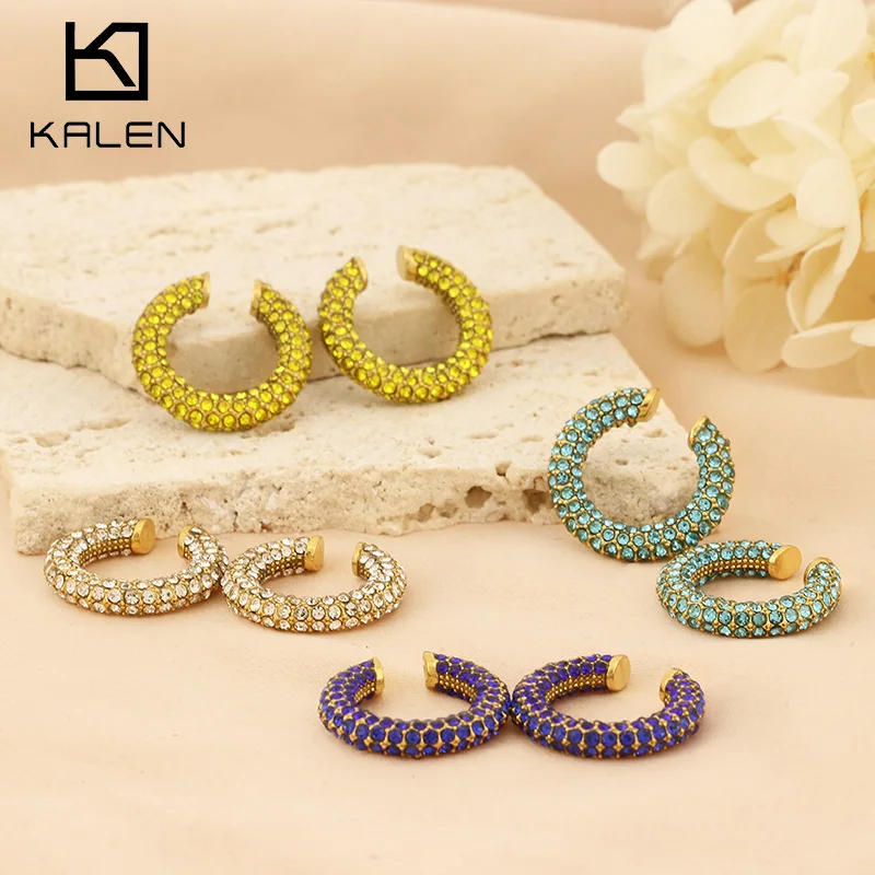 KALEN Unique Stainless Steel Zircon Ear Cuff Sparkly Earring Ombre Blue Slides Easily Ear Clip Women Earring Accessories Jewelry