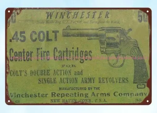 Winchester .45 Colt center fire cartridges ammo metal tin sign garden reproducti