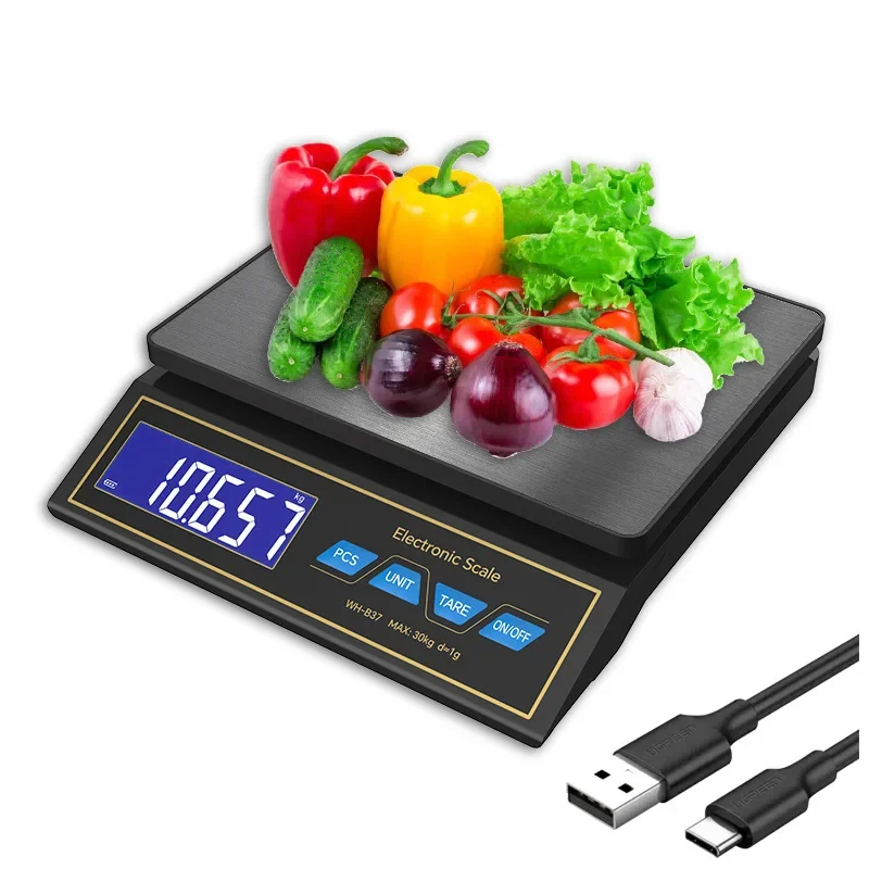ميزان المطبخ الإلكتروني القابل لإعادة الشحن من الفولاذ المقاوم للصدأ المنزلي 30 كجم 1 جرام ميزان الطعام الرقمي ميزان الوزن #5