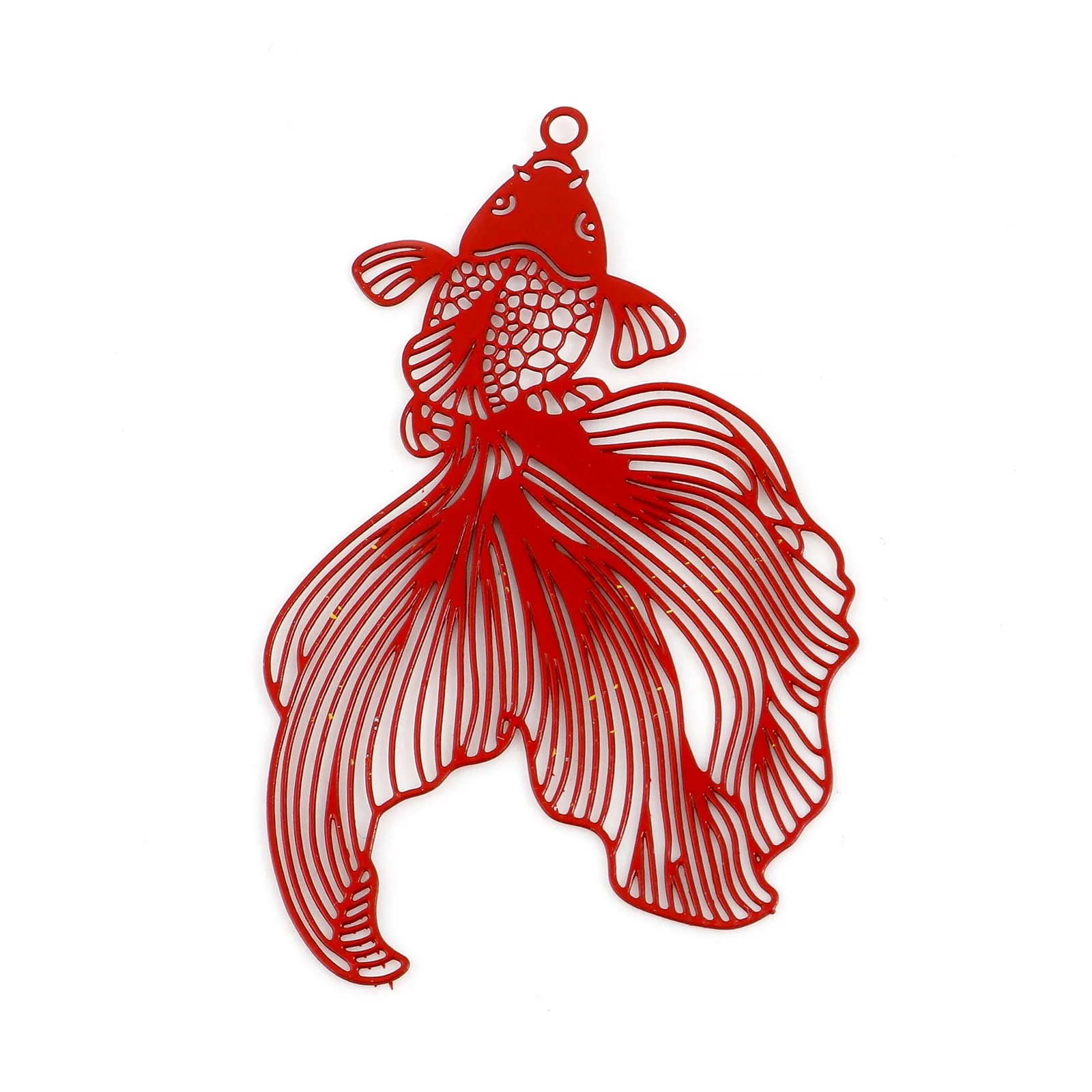 10 PCs Koi Filigree Stamping Charms Multicolor Goldfish Filigree Painted Pendant Hollow Pendants For Diy Jewelry 4.8cm X 3.1cm