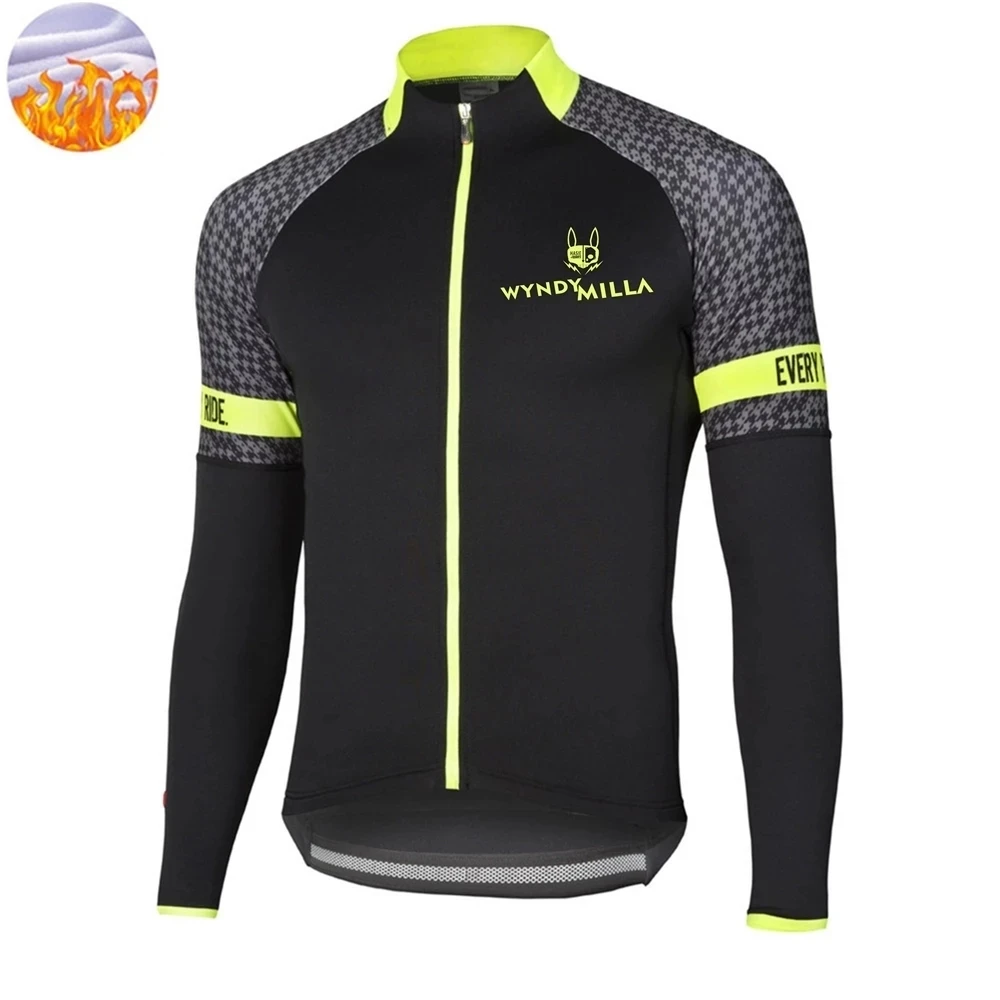 

Wyndymilla Long Sleeve Men Winter Jacket Fleece Mtb Sports Cycling Jersey Fleece Warm Clothes Ciclismo Outdoor Warm Cold Jacket