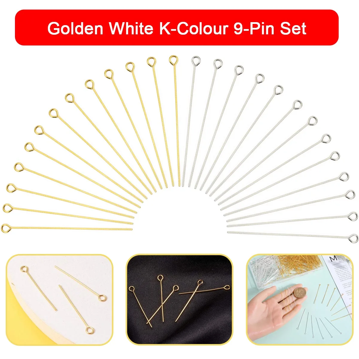 150pcs/Pack Metal 9-pin Steel Color And Golden Eye Pins 20/30/35/40/50mm For DIY Bracelets Necklaces Jewelry Making Accessories