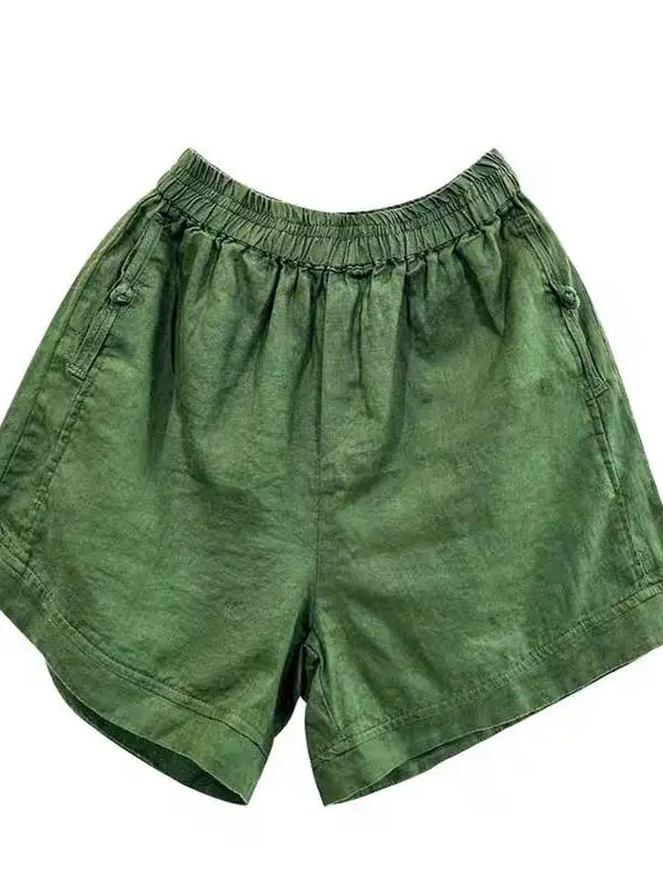 Lâche coton lin décontracté orts femmes taille élastique ket jambe droite pantalon Vintage Sle été Faion dames vêtements