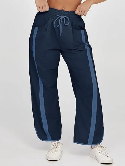 Women's Y2k Casual Color-block Loose Athletic Drawstring Elastic Waist Cargo Pants