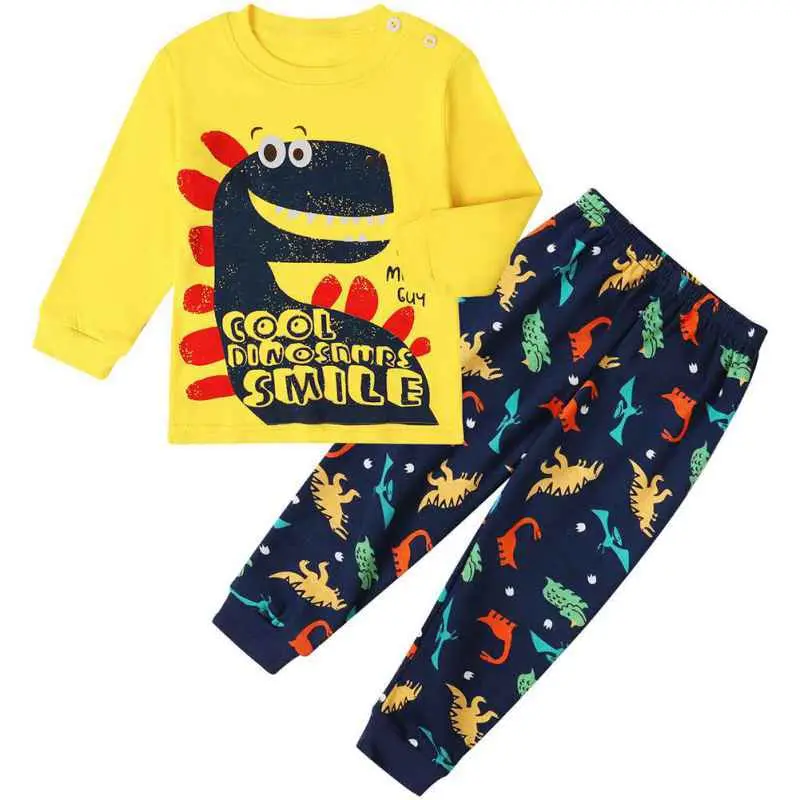 Spring Clothing Kids Pajamas Sets Dinosaur Pattern Baby Boys Clothes Long Sleeve Suit Children\'s 2 Piece Set Pure Cotton Underwe