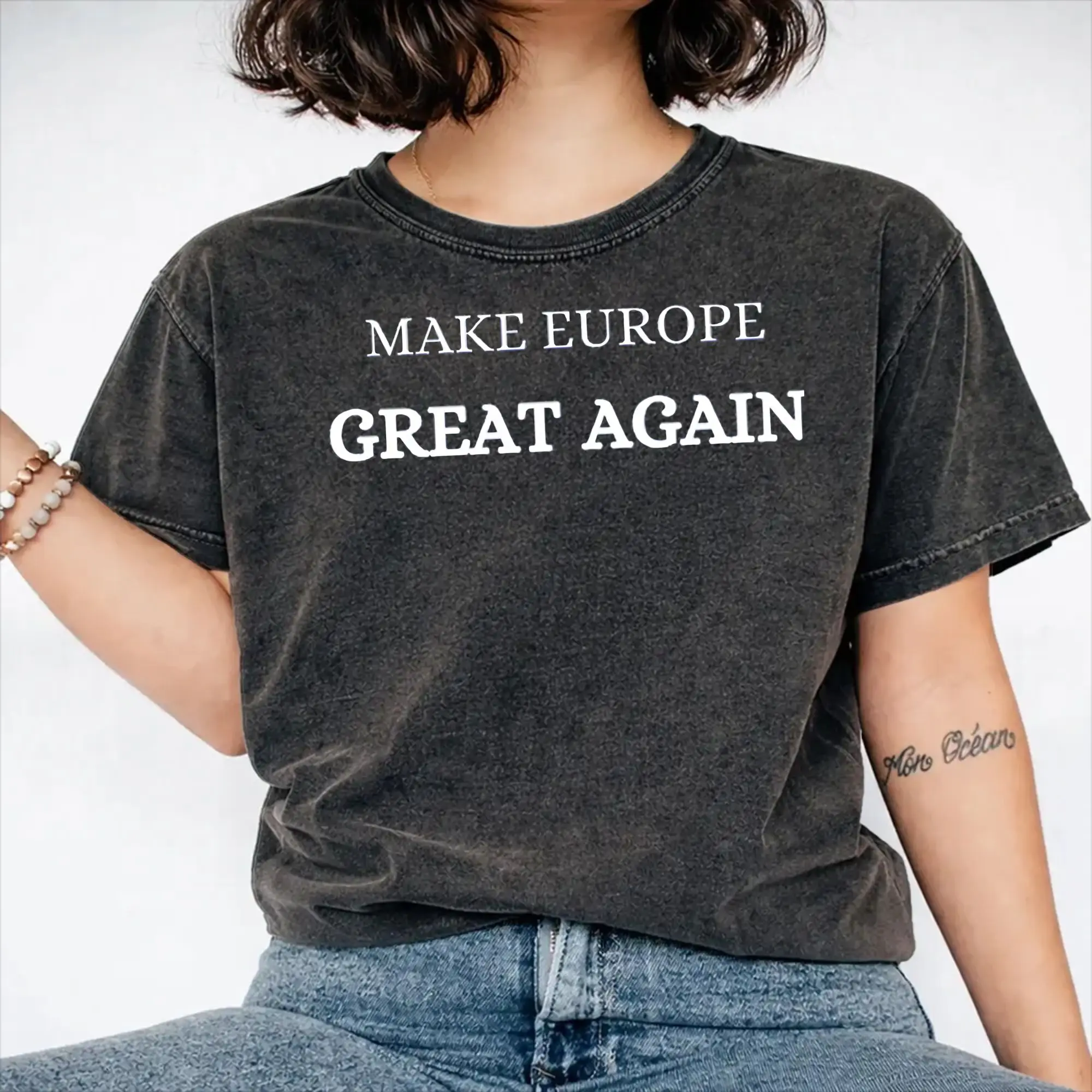 Harajuku Washed Shirt Make Europe Great Again mega Merch Retro T-Shirts Oversize  Streetwear Short Sleeve Printed Tees