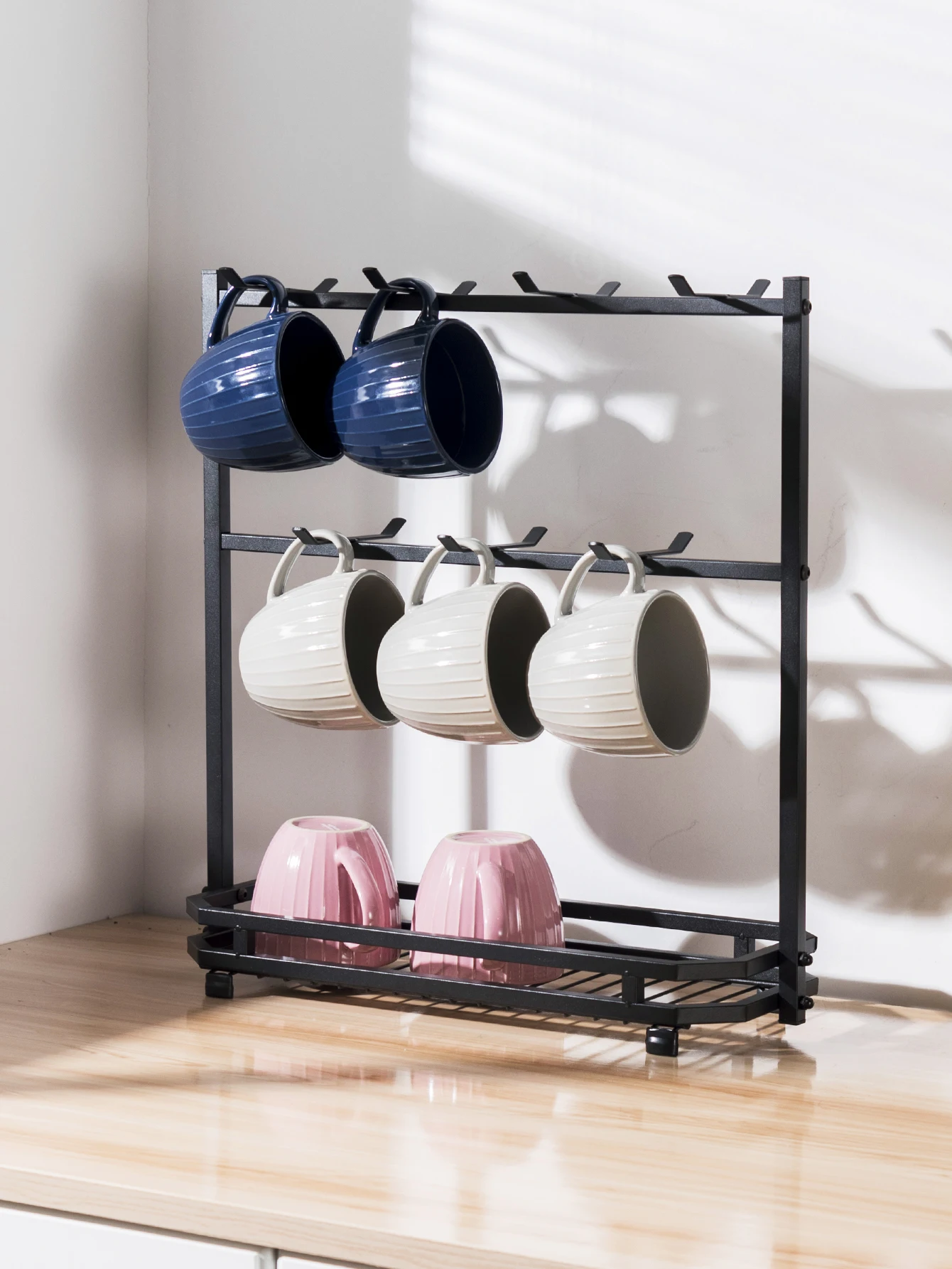 Black Iron Cup Storage Rack, Desktop Mug, Coffee Cup Display Stand, Table Water Cup, Multi-Layer Cup Holder