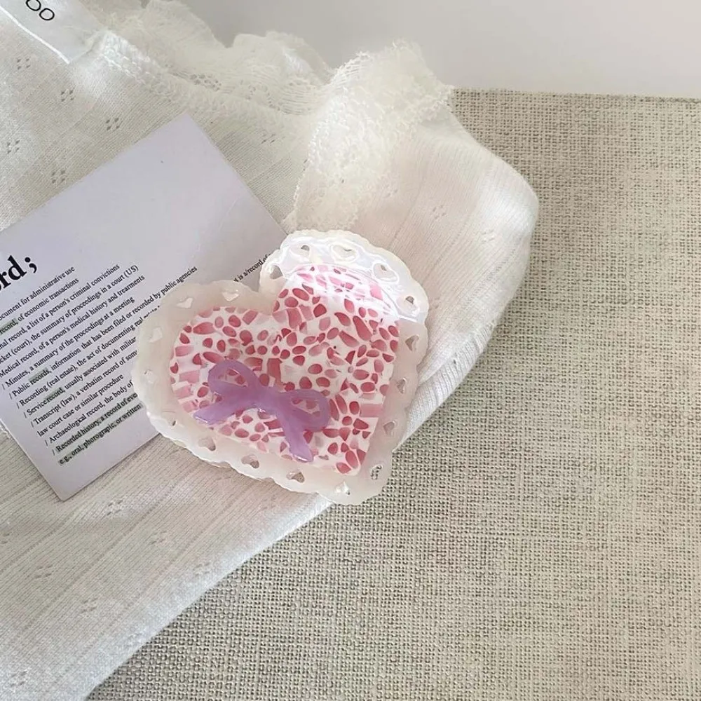 

Hair Accessories Elegant Heart Shark Clip Korean Style Hollow Out Acetic Acid Hair Claw Acrylic Solid Color Bow Hair Claw Girls
