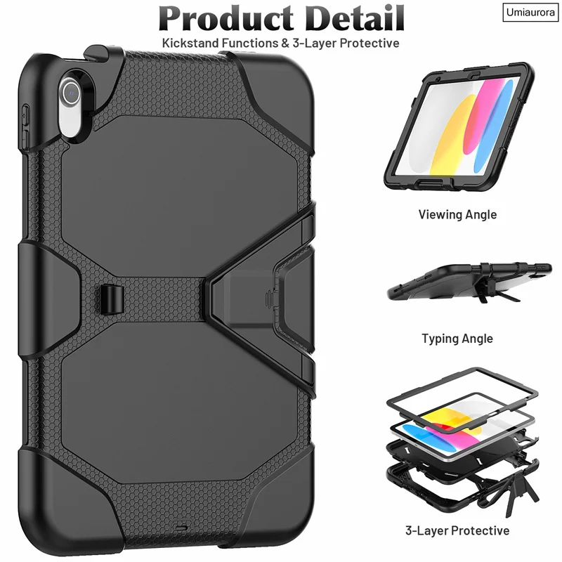 Silicone e PC híbrido Suporte Armor Capa para iPad, Caso Tablet à prova de choque, iPad 10.5, Mini 2, 3, 4, 5, 9.7, 7th, 8th, 9th, 10.2, 10th Gen, 10,9"