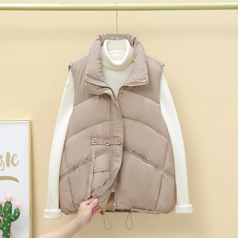 Down Cotton Women's Vest Autumn and Winter New Fashion Loose Korean Version Stand Up Collar Sleeveless Cotton Jacket Vest