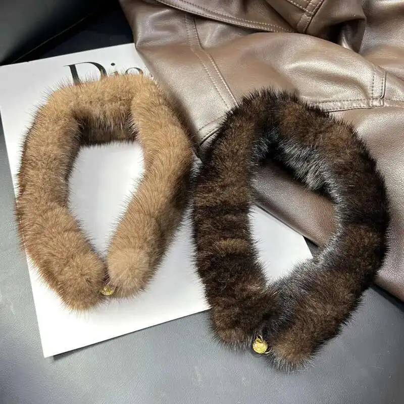 

Real Mink Fur Scarf Winter Neck Warm Fur Scarves Double Sided Thickened Neck Guard Collar Ladies Luxury Winter Fur Wraps