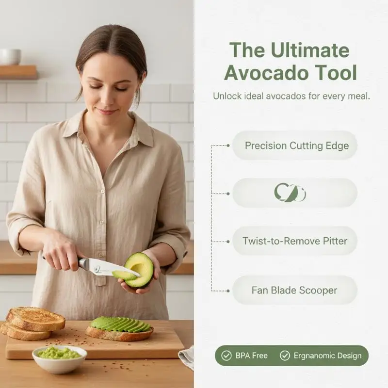 Stainless Steel Avocado Slicer Pitter Serrated Edge Knife BPA Free Easy Clean for Home Kitchen Fruit Preparation