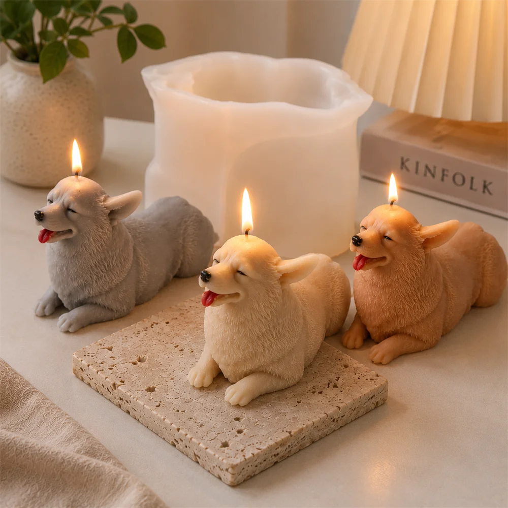 3D Realistische Corgi-Hund Silikon-Kerzenform Niedliche Schlafende Welpen Duftkerzenform für DIY Sojawachs-Kerzen Seifen- und Gips-Herstellung