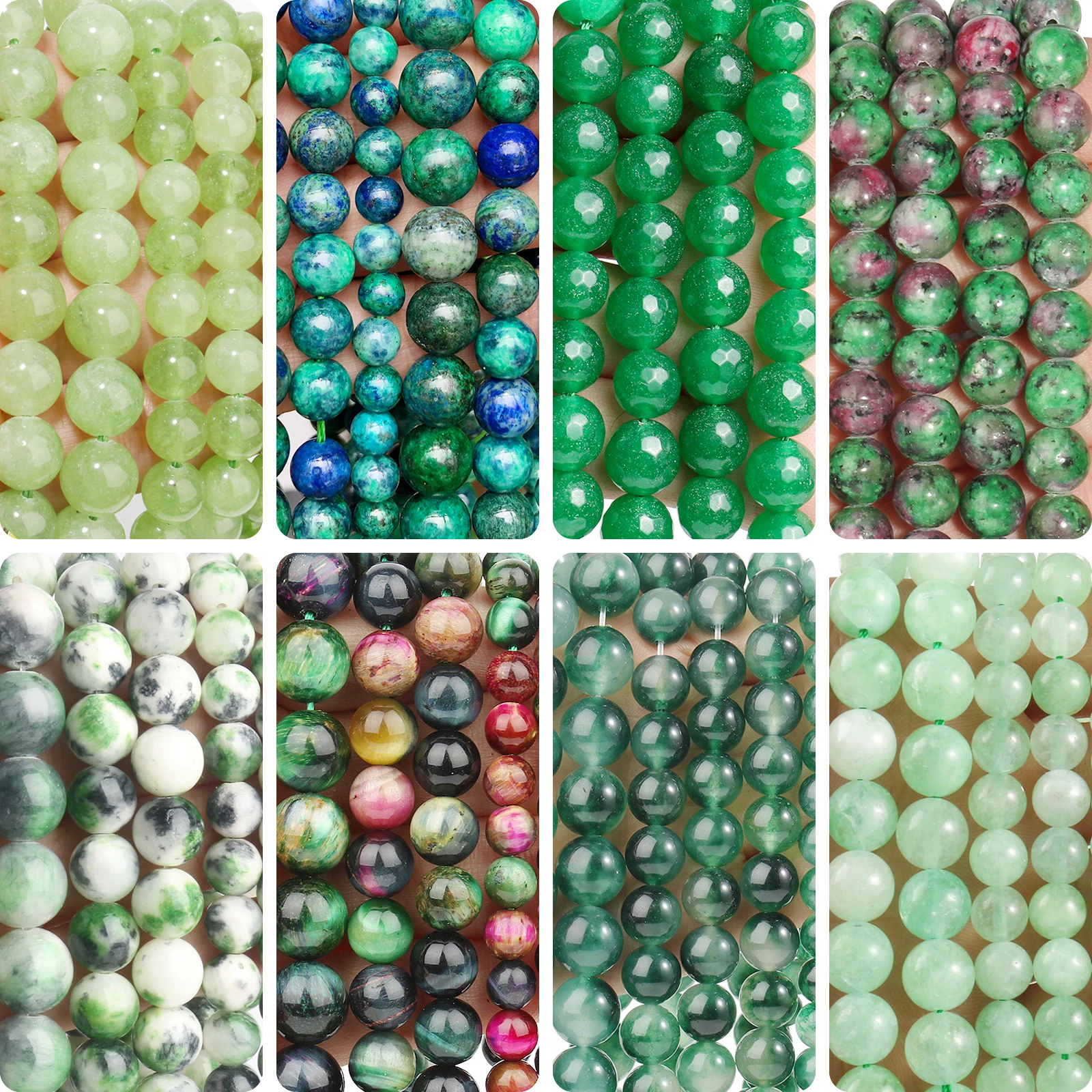 4/6/8/10mm grüne Naturstein perlen Achat Tigerauge Chalcedon runde lose Perlen für Schmuck herstellung liefert DIY Armbänder 15''