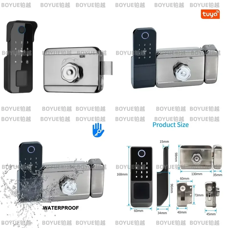 for Tuya TT Electric Smart Door Lock Waterproof Double-Sided Wheel Ring Digital Fingerprint WiFi Aluminum Alloy Courtyard